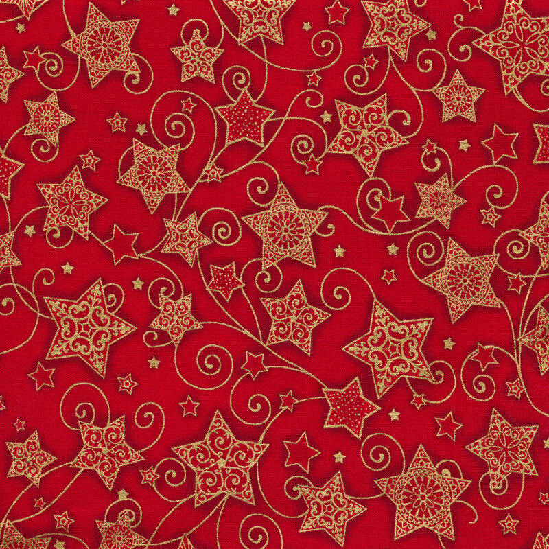 Metallic stars on red background.