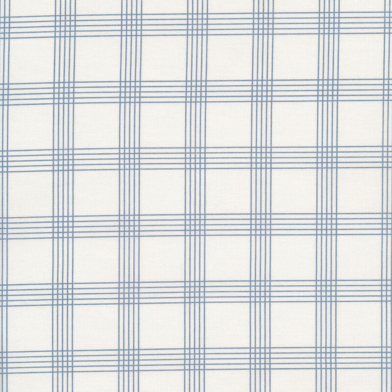 Fabric with blue plaid lines all over a cream background