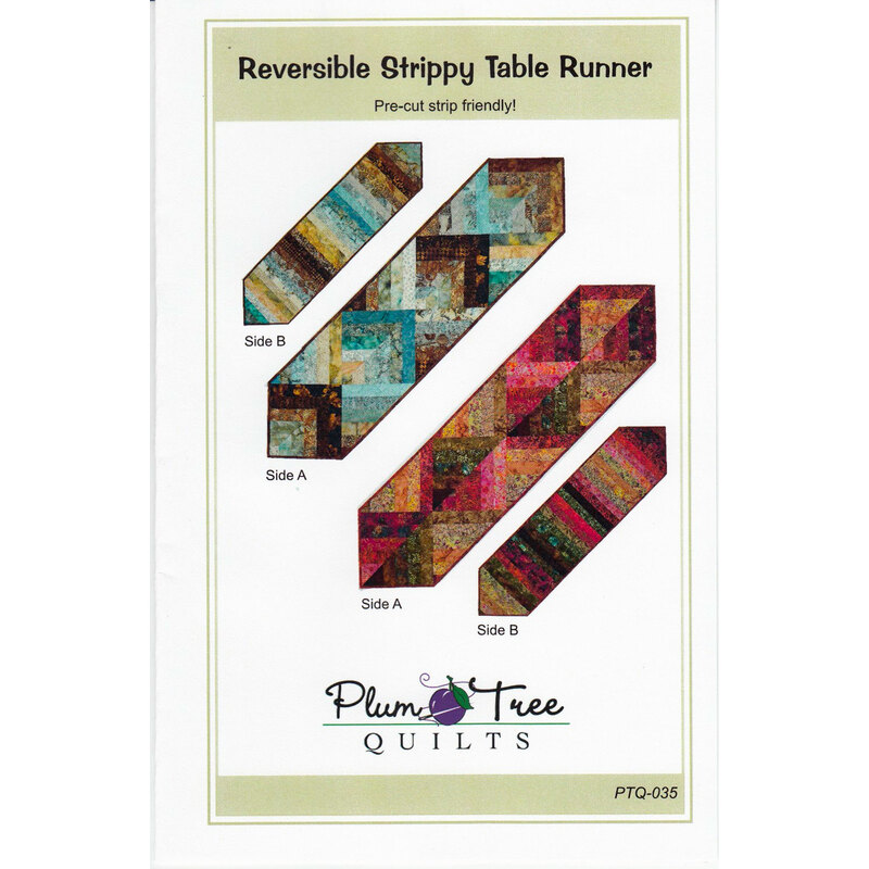 The front of the Reversible Strippy Table Runner pattern by Plum Tree Quilts