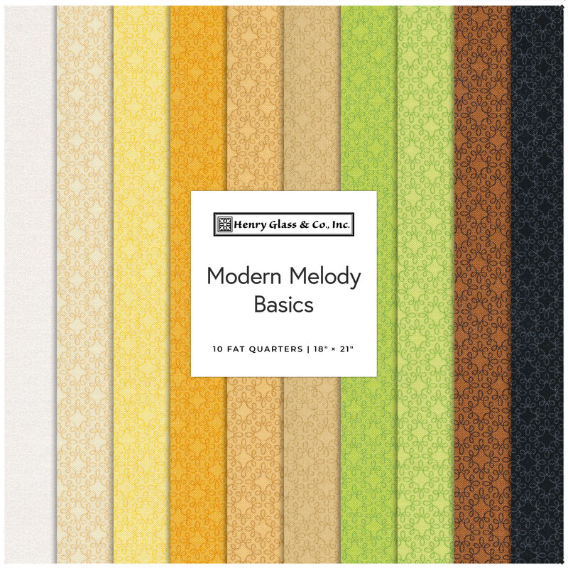 A collage of tonal fabrics included in the Modern Melody Basics FQ Set