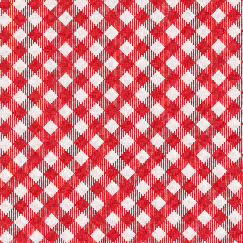 Fabric of a diagonal red gingham print