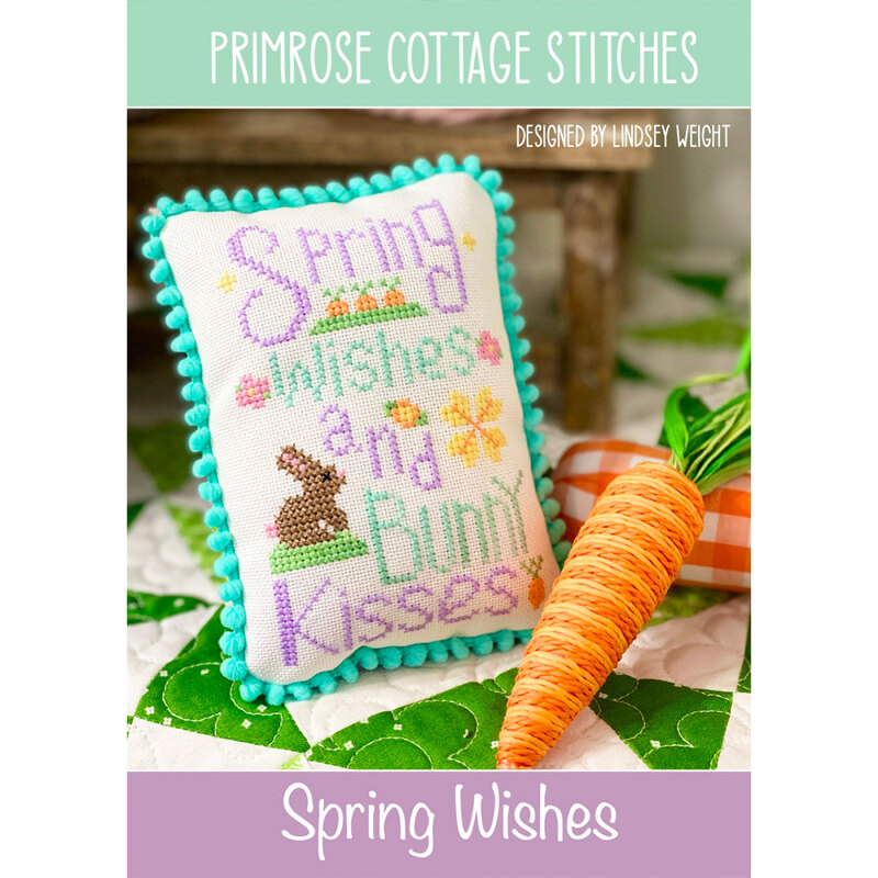 The front of the Spring Wishes pattern by Lindsey Weight for Primrose Cottage Stitches!