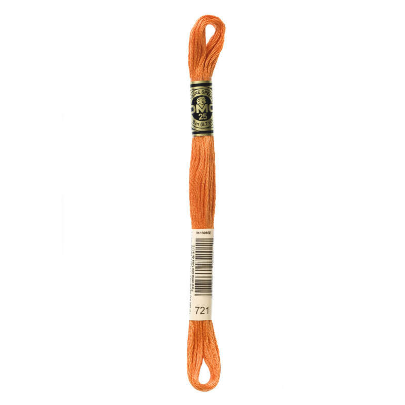 A skein of DMC 721 Orange Spice 6 strand embroidery floss