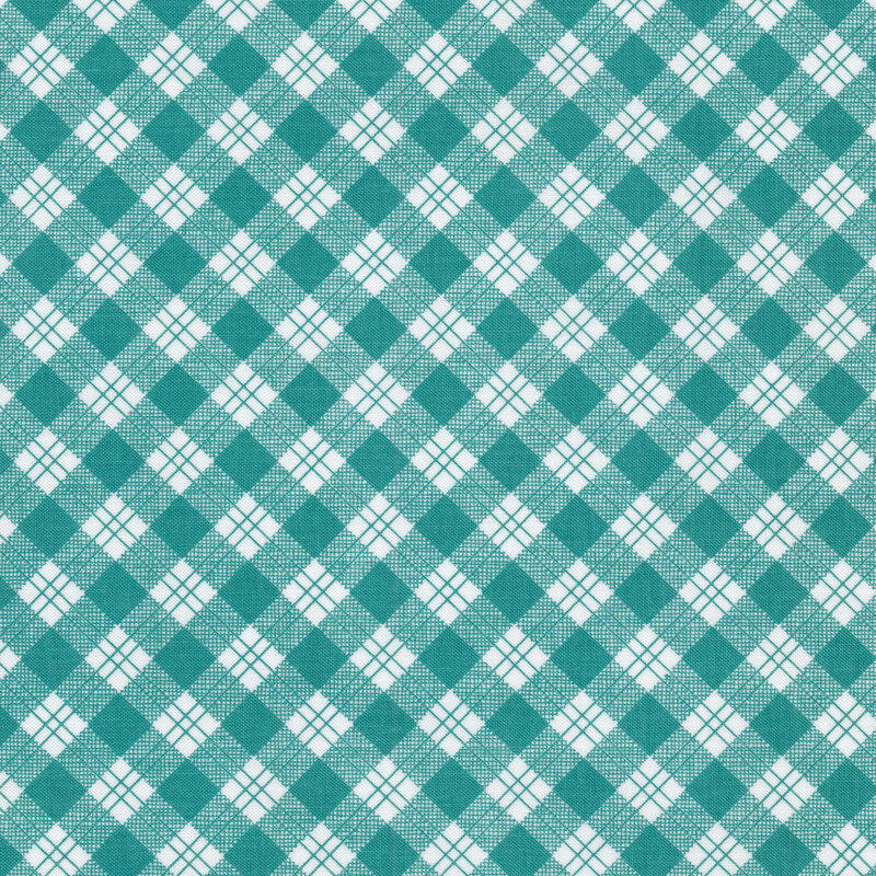 Classic teal and white bias plaid fabric