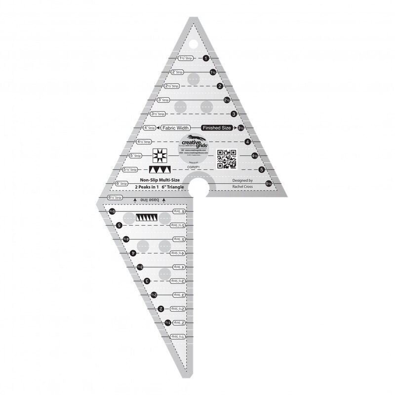 A unique triangular ruler with measurement markings, angles, and a QR code for additional information.