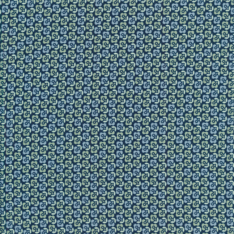 Dark blue fabric with alternating light blue and aqua flowers