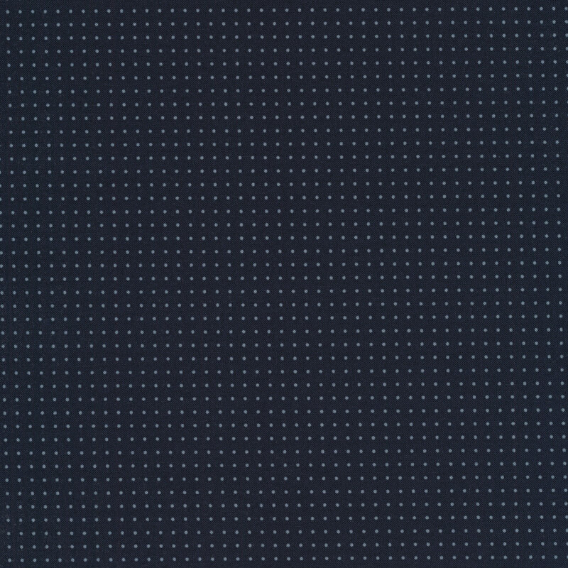 A dark navy fabric featuring a grid of small, evenly spaced lighter blue dots.