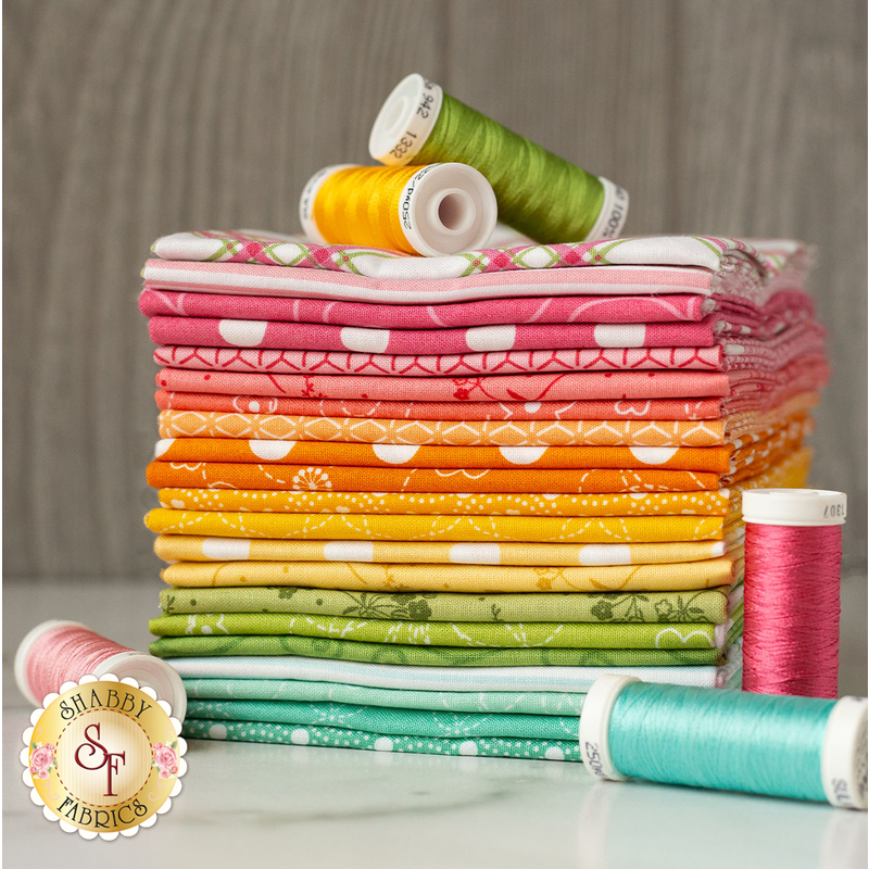 Stack of fabrics included in Full Bloom FQ set