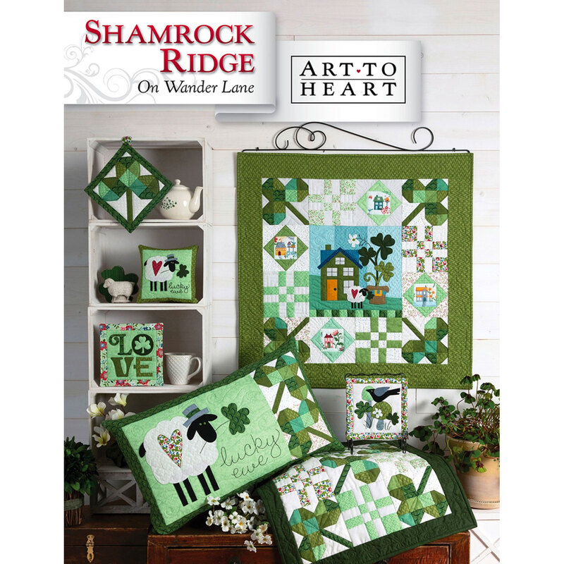 front of Shamrock Ridge block pattern book, showing finished block and additional finished projects