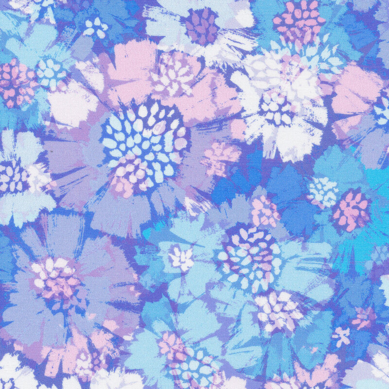 light blue and light purple flowers on a dark blue background