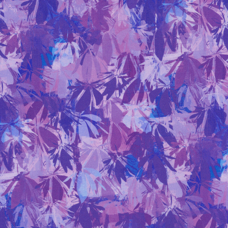 dark blue and purple leaves on a pastel purple leafy background