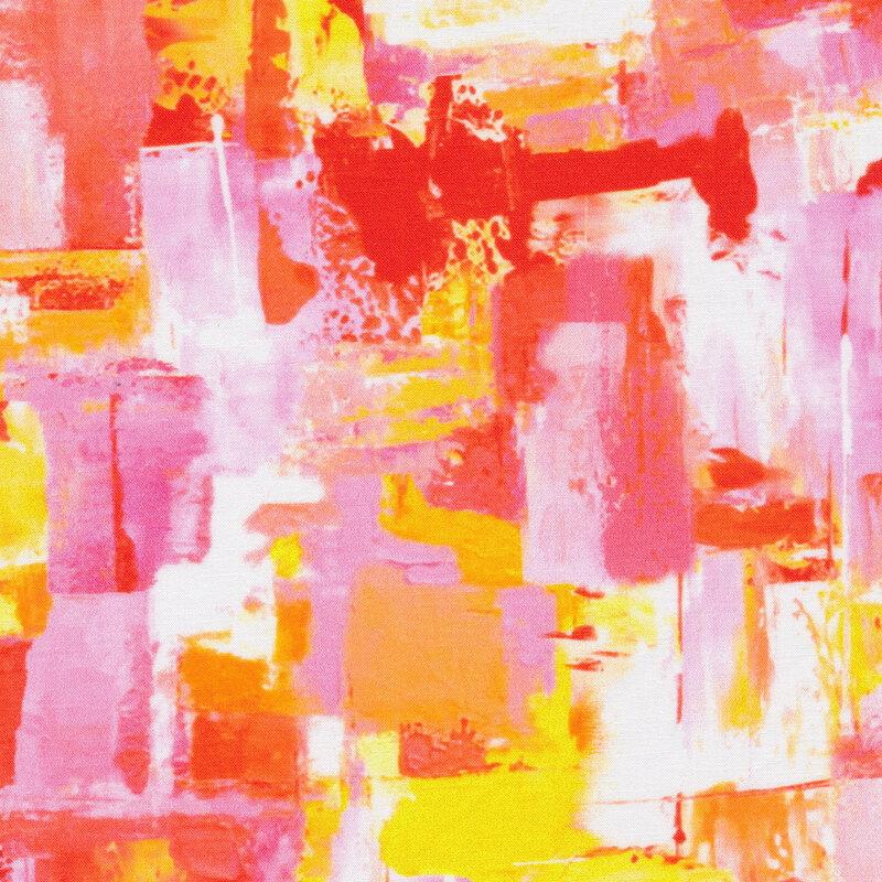 peach, orange, yellow and gold square textured brush strokes