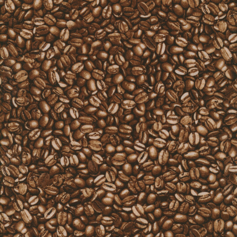 fabric with realistic packed coffee beans on a dark background