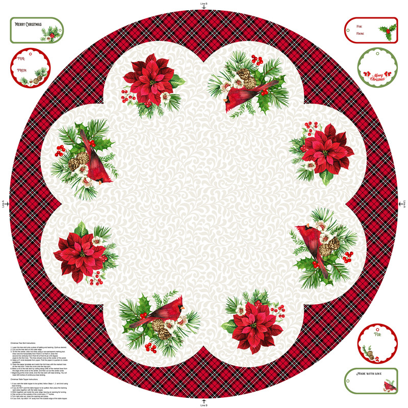 Panel with tree skirt pattern and gift tags with instructions