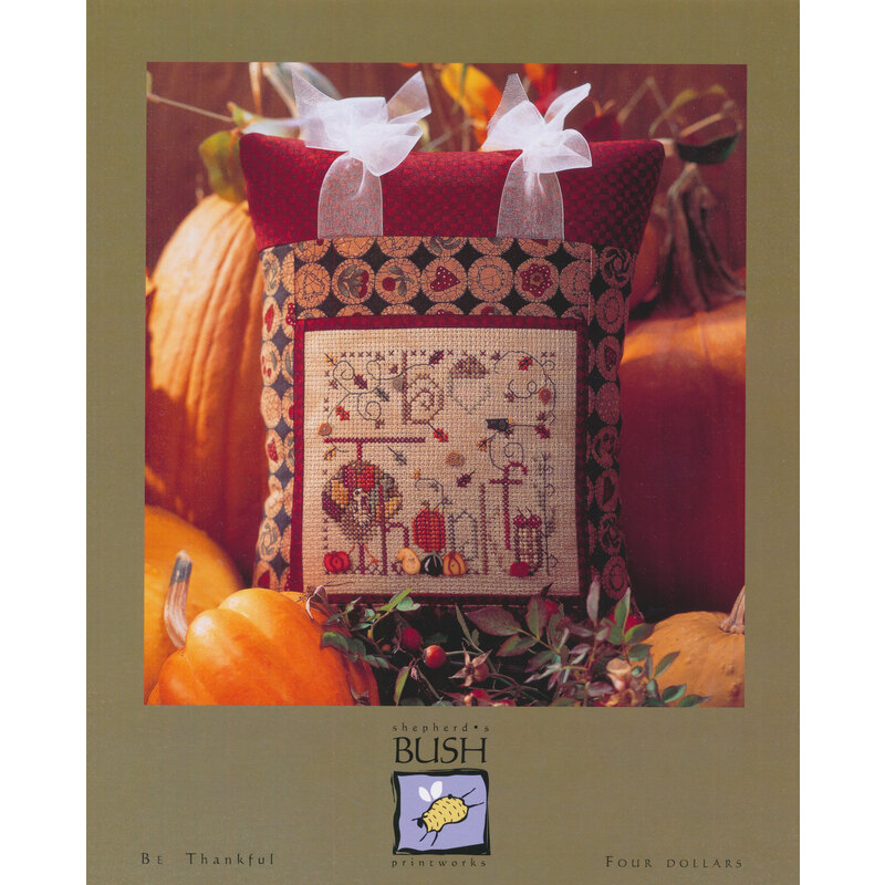 front of be thankful cross stitch pillow 