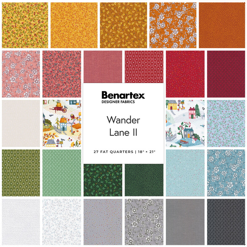 A collage of the fabrics included in the Wander Lane II FQ Set.