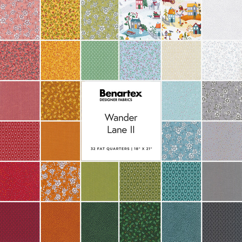 A collage of the fabrics included in the Wander Lane II FQ Set.