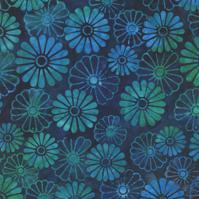 dark aqua flowers on a dark blue background