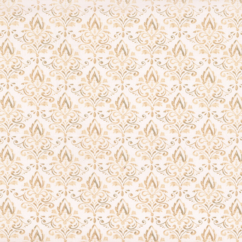 Cream and tan tonal damask print fabric