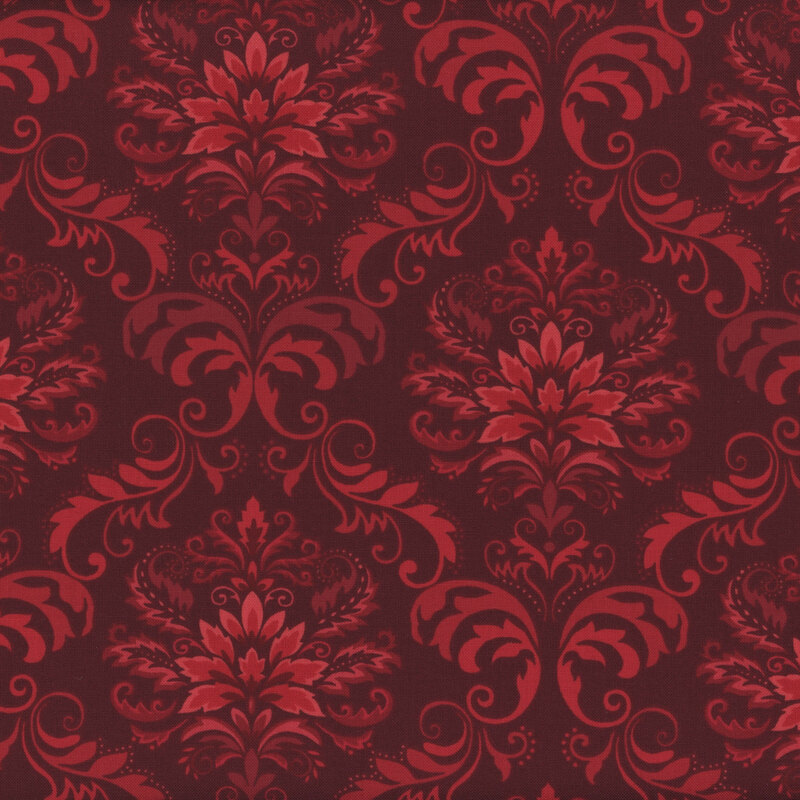 Tonal dark red damask fabric