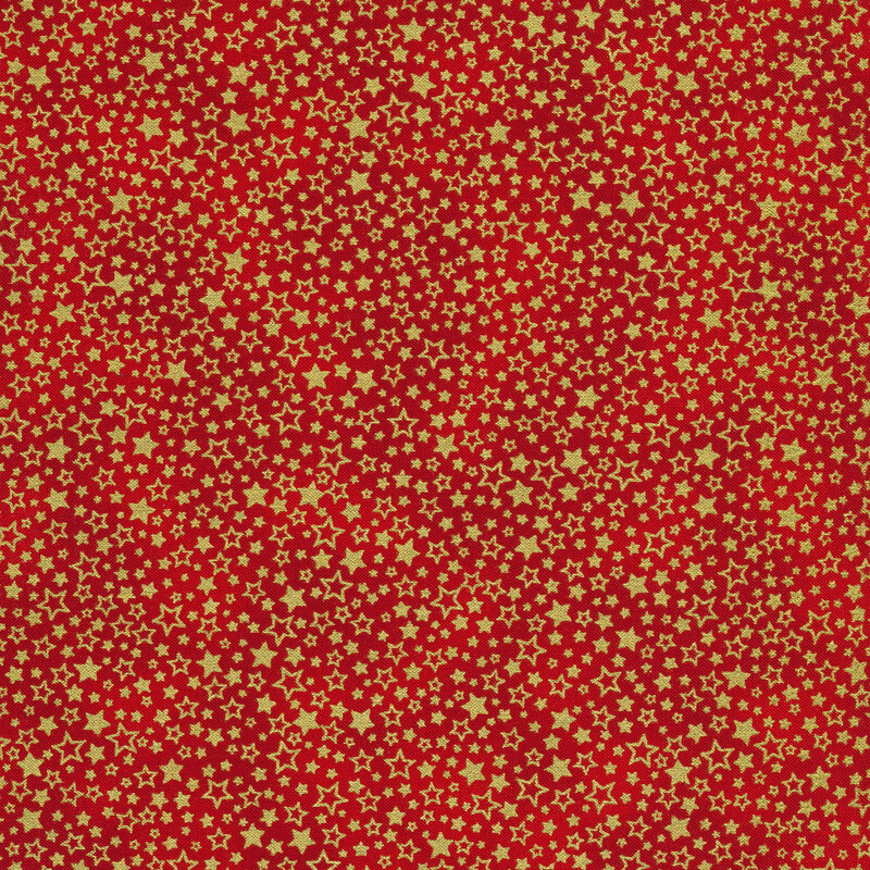 Red fabric with gold metallic stars all over