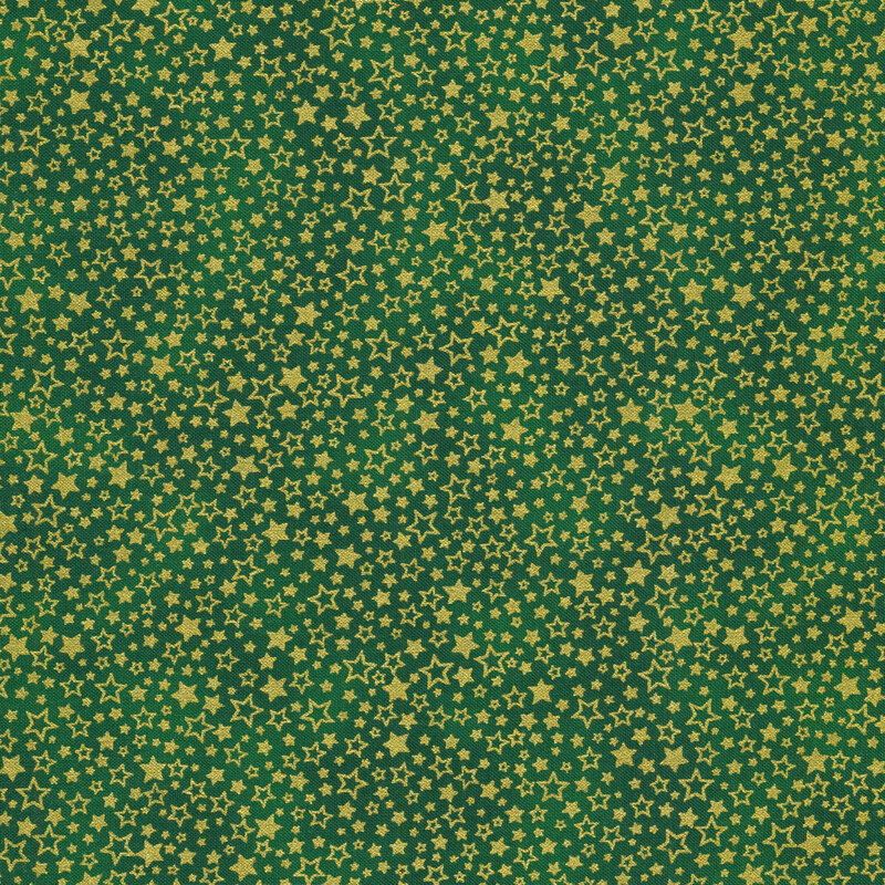 Green fabric with gold metallic stars all over