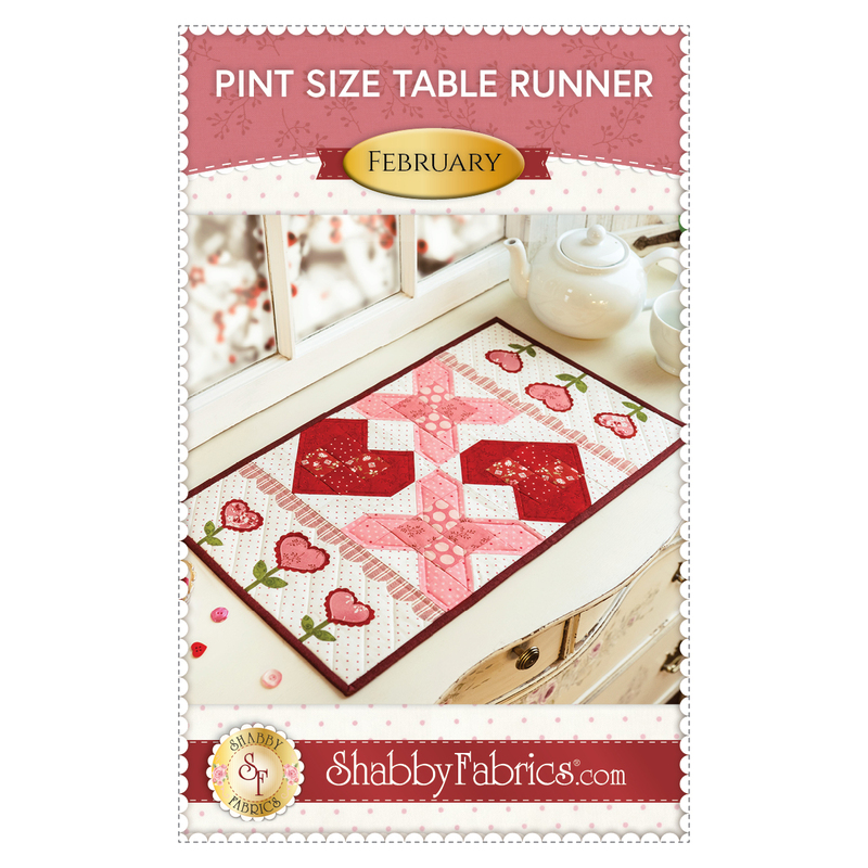 The front of the Pint Size Table Runner Pattern for February by Shabby Fabrics