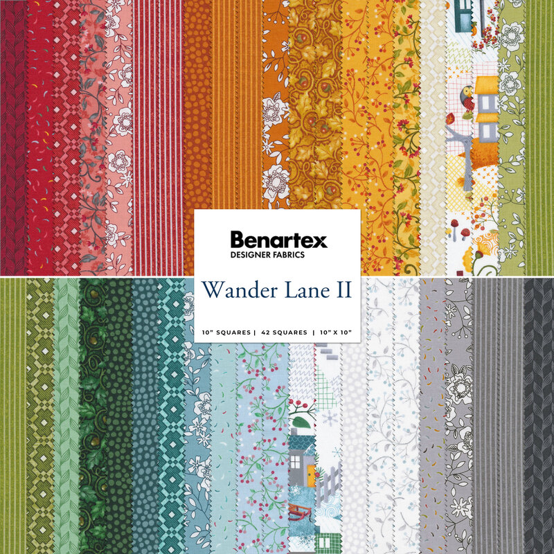 A collage of fabrics included in the Wander Lane II collection