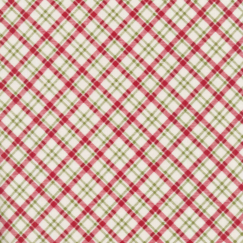 White, red, and green plaid fabric