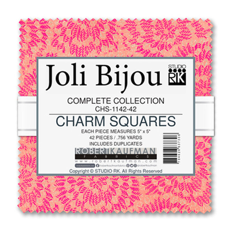 collage of all fabrics included in Joli Bijou charm pack