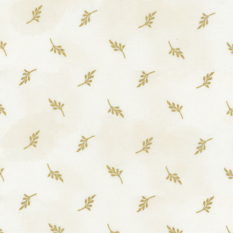 fabric with mottled cream background and gold metallic leaves