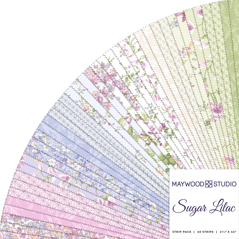 collage of fabrics included in Sugar Lilac Jelly Roll