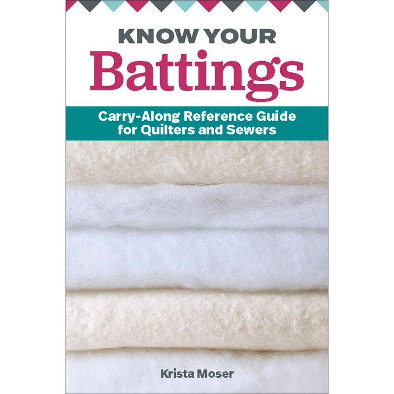 The front of the Know Your Battings booklet by Krista Moser featuring a stack of different battings