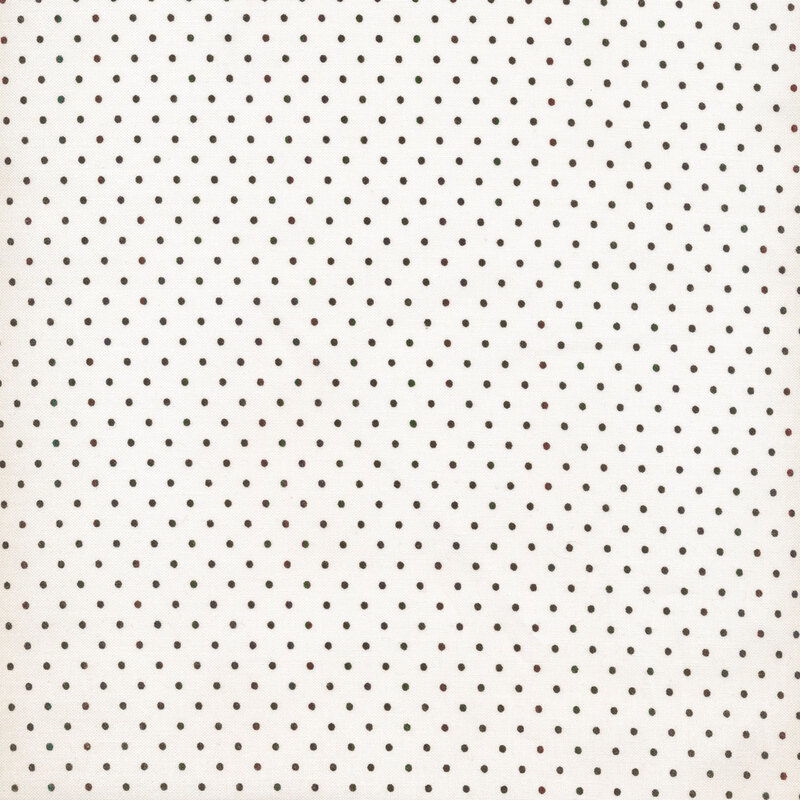 white fabric with small black polka dots throughout