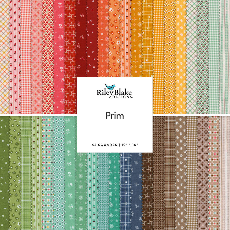 A collage of the bright fabrics included in the Prim 10