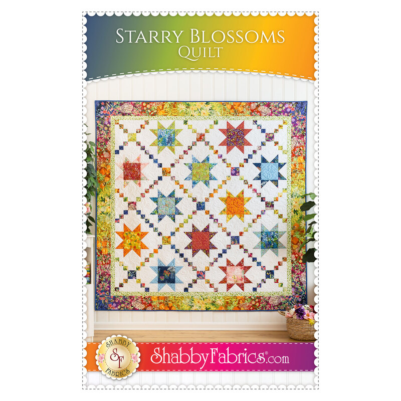 Front cover of the pattern showing the completed project in vibrant fabrics from the Wild Blossoms collection.