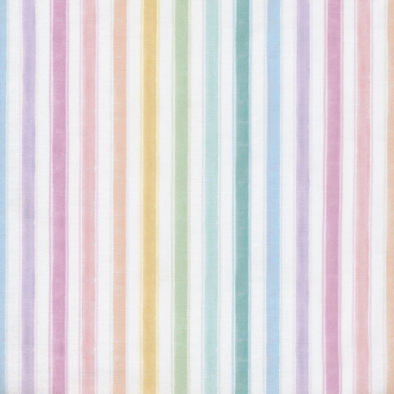 Fabric with pastel multi-colored stripes on a white background