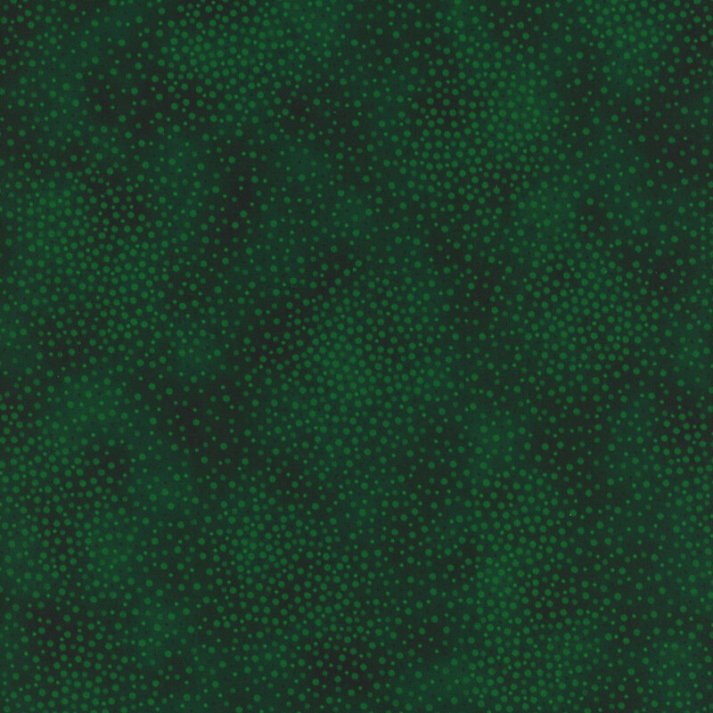 Green tonal fabric with meandering dots and spots all over a mottled background