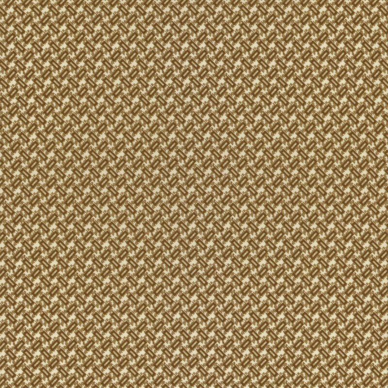 fabric featuring a woven pattern of light brown rectangles with a cream background.