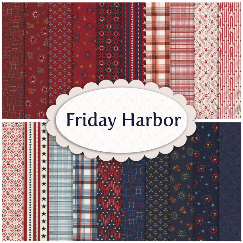 Collage of all fabrics included in Friday Harbor collection.