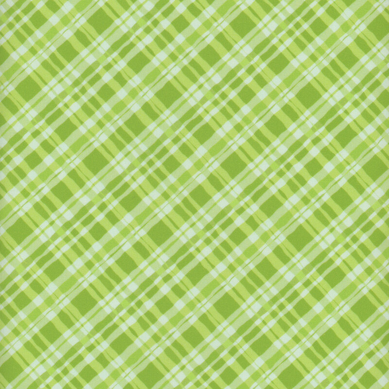 Diagonal and wavy light green plaid fabric