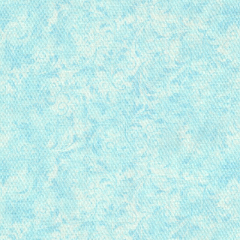 Light aqua tonal fabric with swirls and filigree