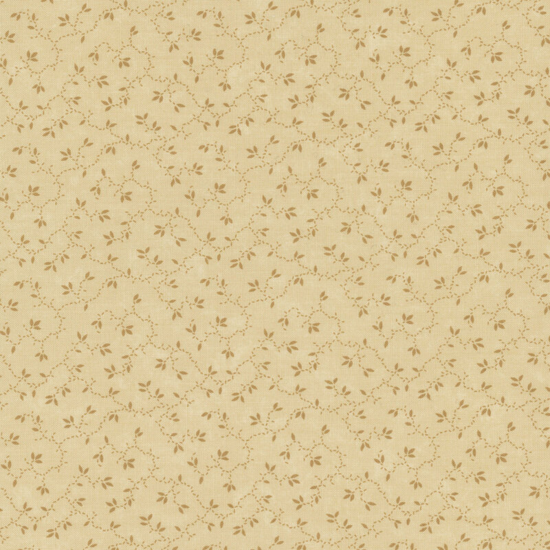 beige mottled fabric featuring light brown tonal vines and leaves