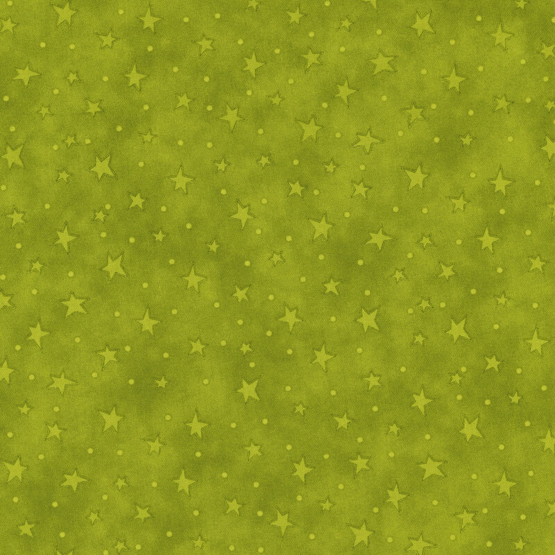 mottled green fabric with scattered ditsy stars and tonal speckles