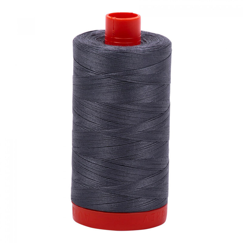 A spool of Aurifil 6736 - Jedi thread on a white background