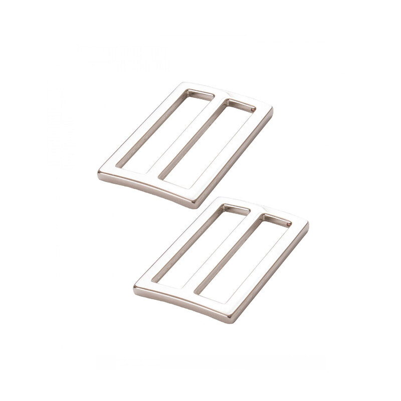 2 Nickel-plated rectangle slider rings on a white background