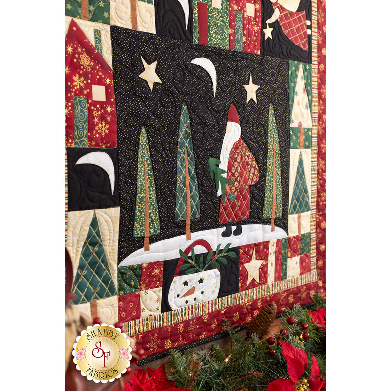 Santa quilt, Santa wall-hanging, Victorian Santa, Country Farmhouse Santa, Christmas sale décor, applique, Black and Christmas Red color scheme