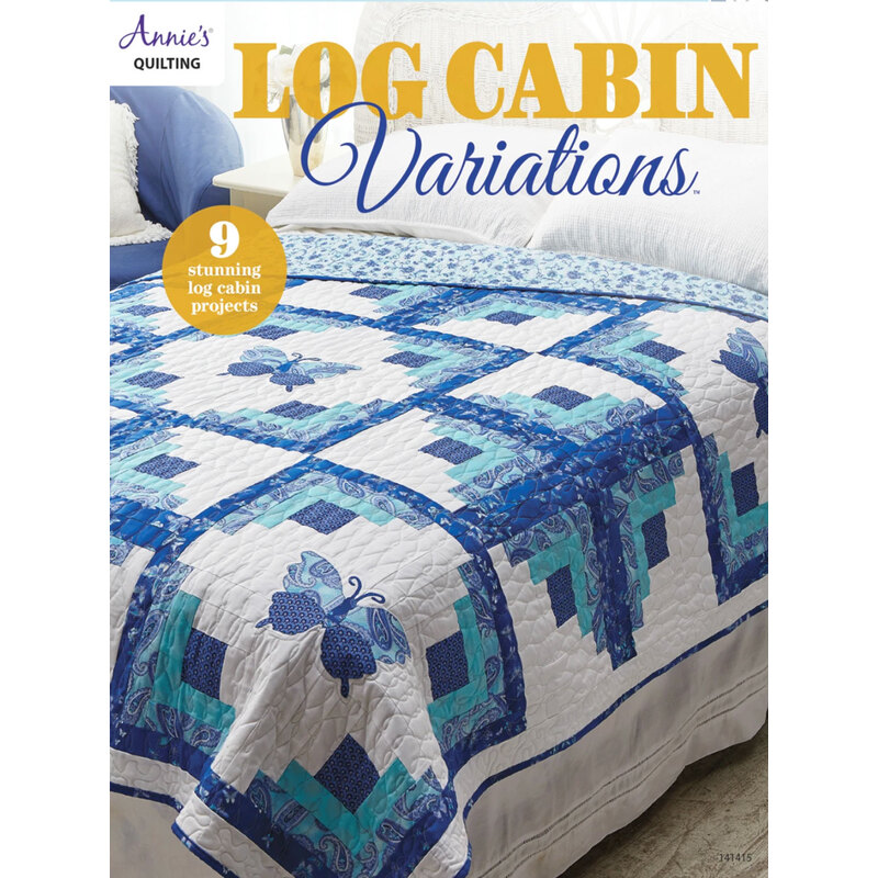 Log Cabin Variations cover with a beautiful blue butterfly block pattern