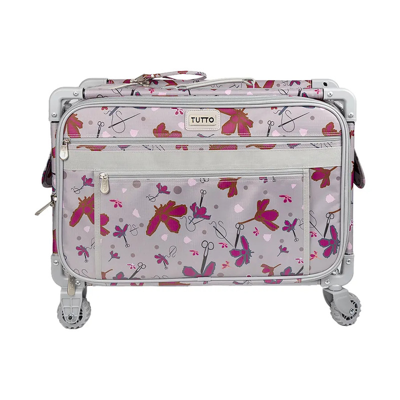 Tutto 1XL Sewing Machine Trolley Rose Gray with Pink Daisies Gray Frame