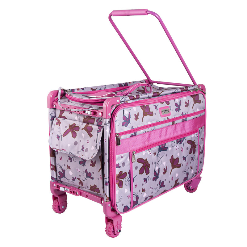 Tutto 1XL Sewing Machine Trolley Rose Gray with Pink Daisies Pink Frame